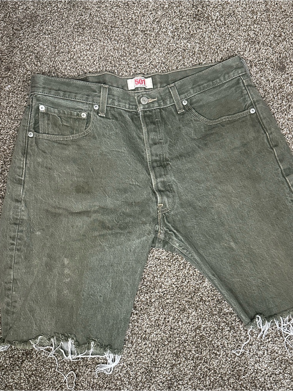 501 levi's green denim jorts